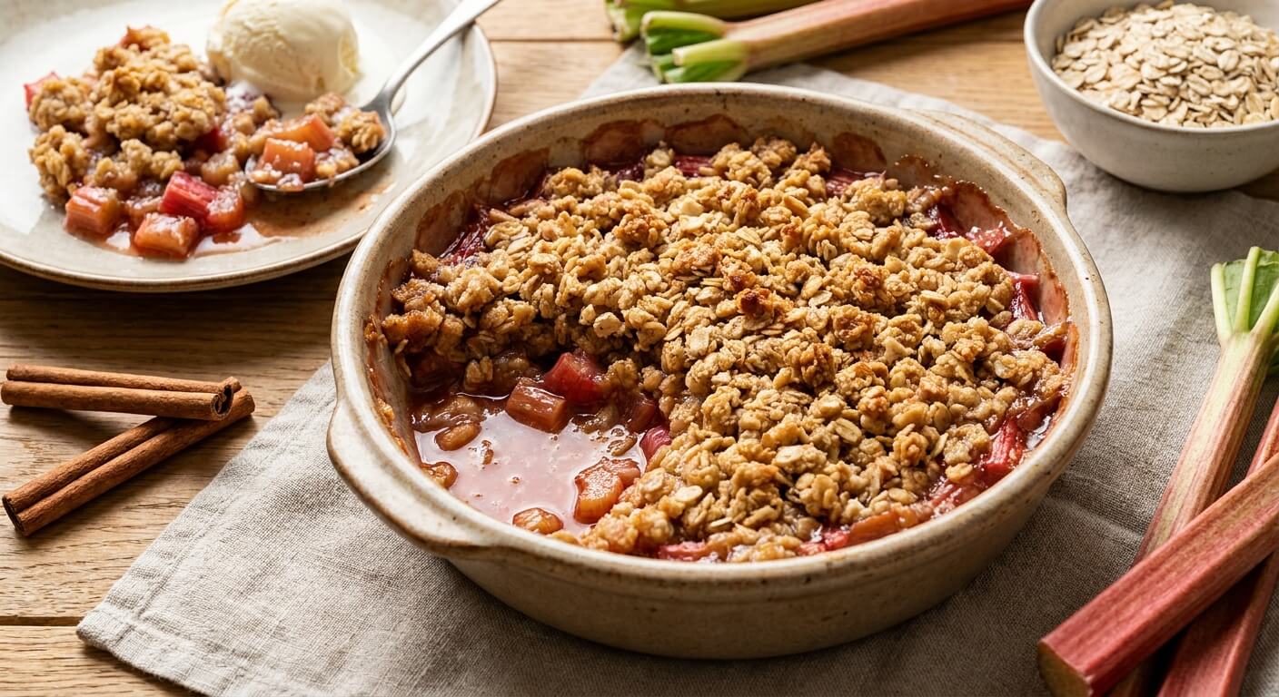 Rýchly rebarborový crumble so škoricou a ovsenými vločkami