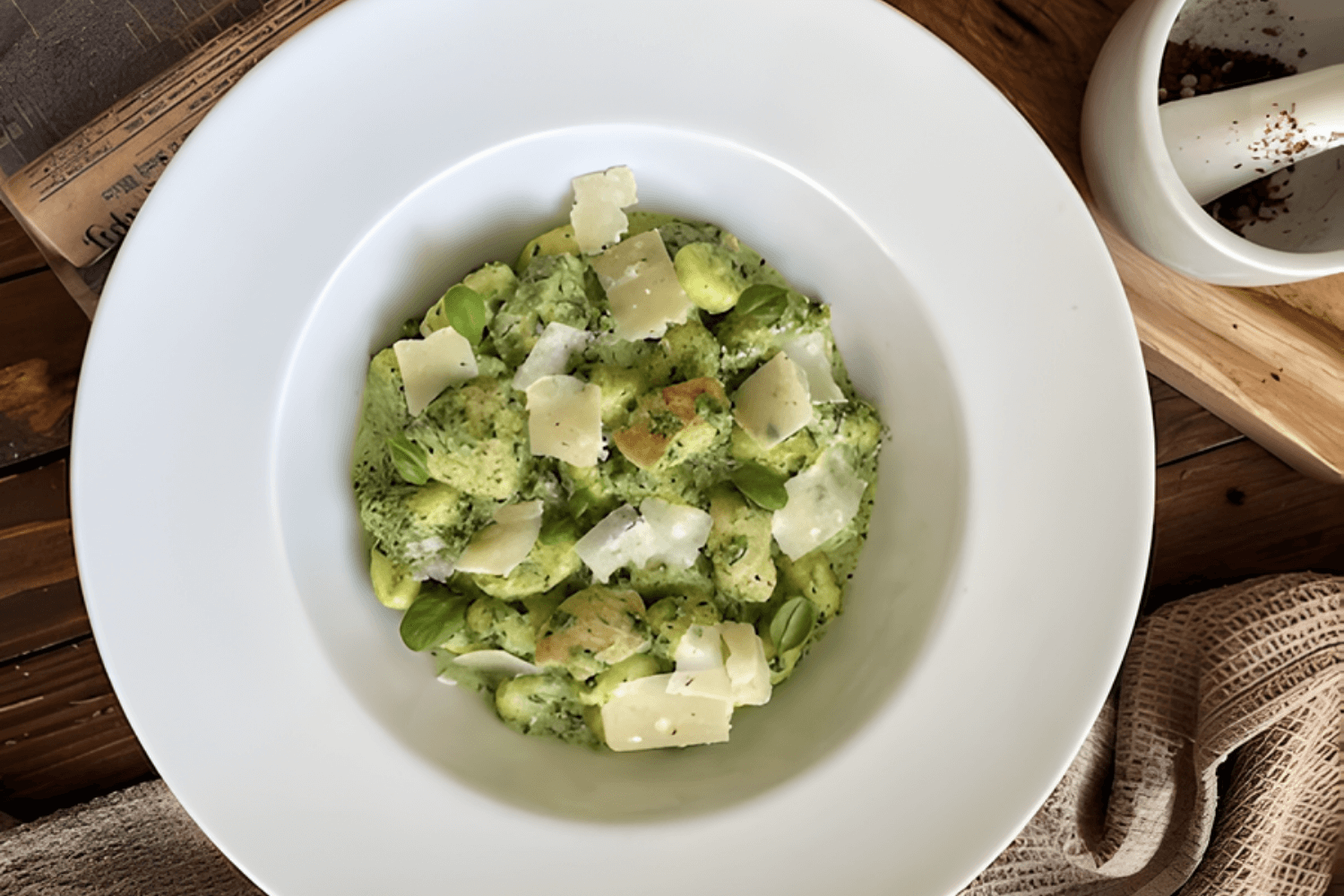 Gnocchi s hráškovo-špenátovou omáčkou a kuracím mäsom